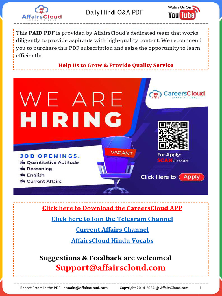 Current Affairs 30 May 2024 Q&A PDF in Hindi by AffairsCloud 1 | PDF