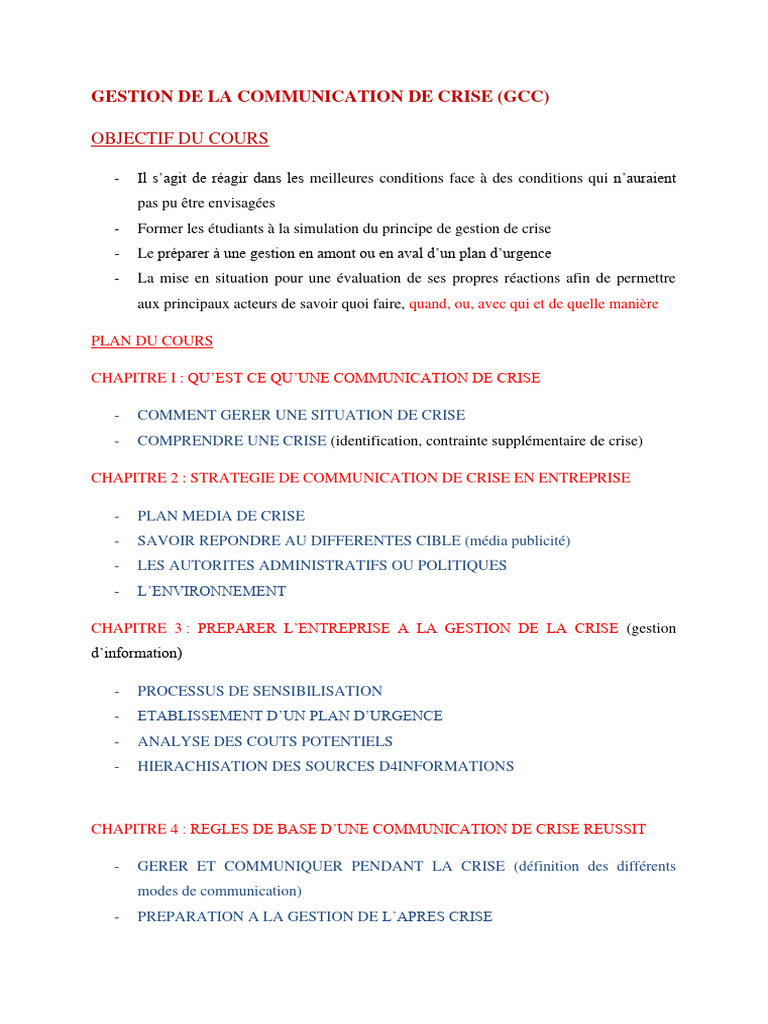 Gestion de la Communication de Crise | PDF | la communication | Gestion ...