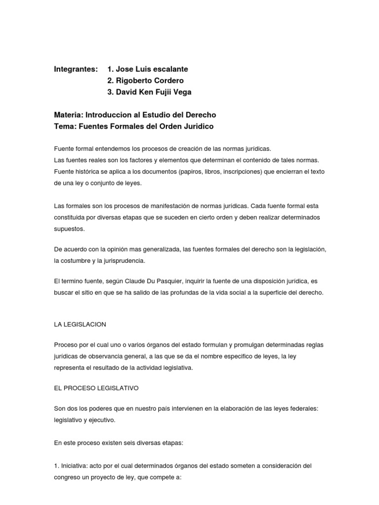 Fuentes Formales Del Orden Juridico Fuentes del derecho