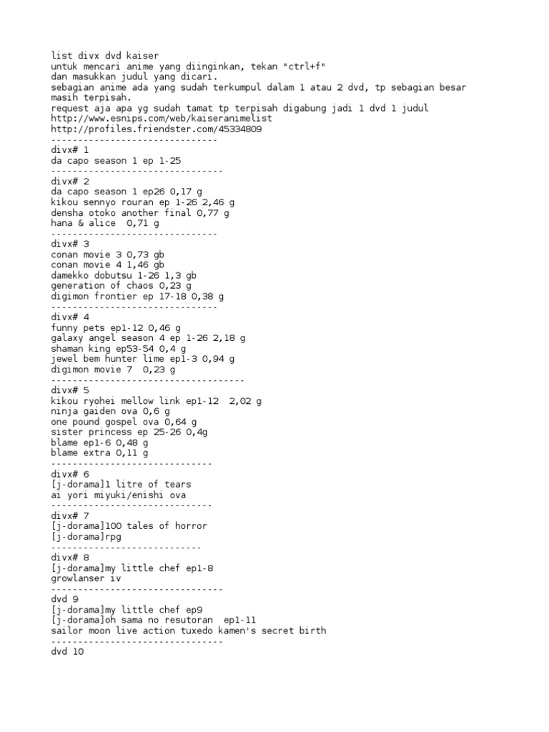 List Divx Dvd Kaiser 3 September 08b