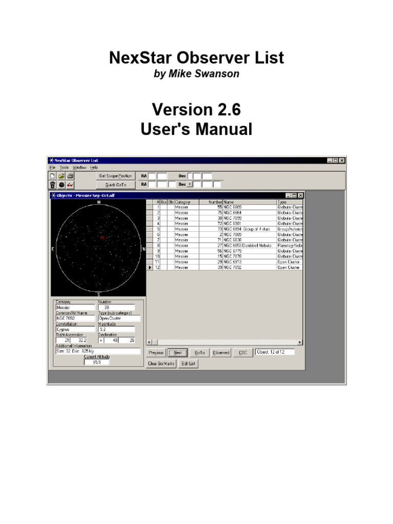 NexStar Observer List Manual | PDF | Computer File | Minute And Second ...