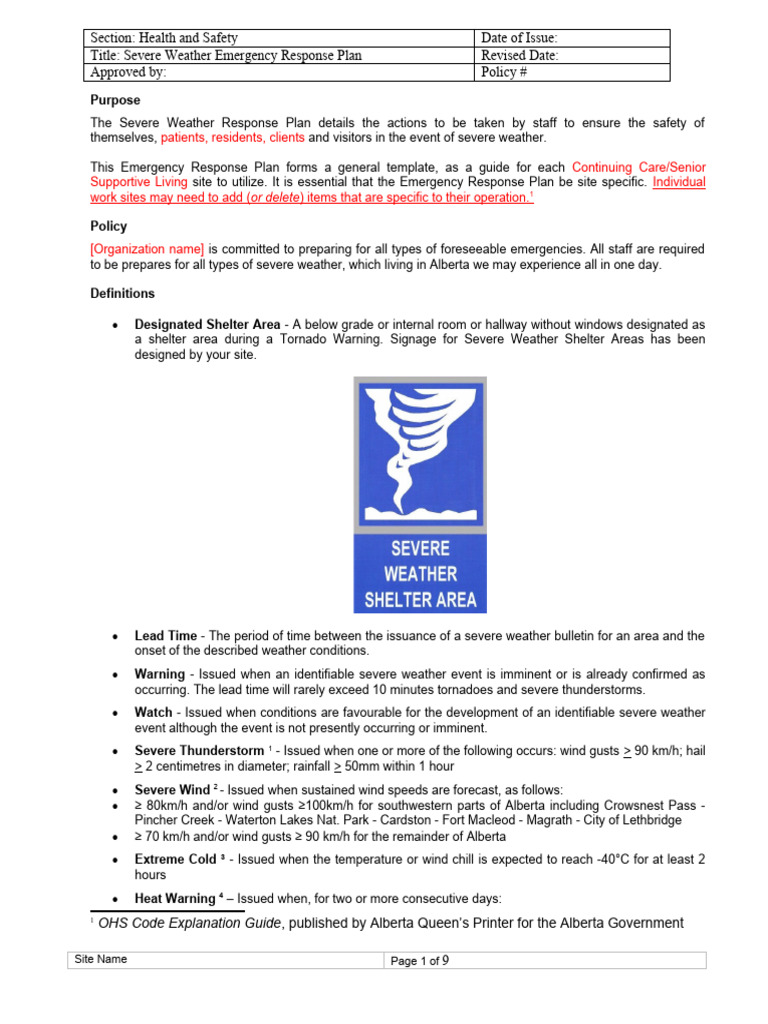 Severe Weather Contingency Plan Template PDF Severe Weather Weather
