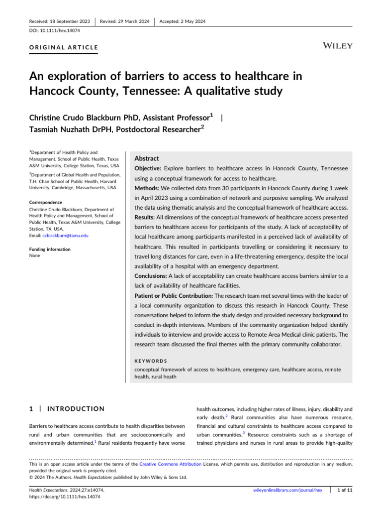 An Exploration Of Barriers To Access To Healthcare Pdf Health Care