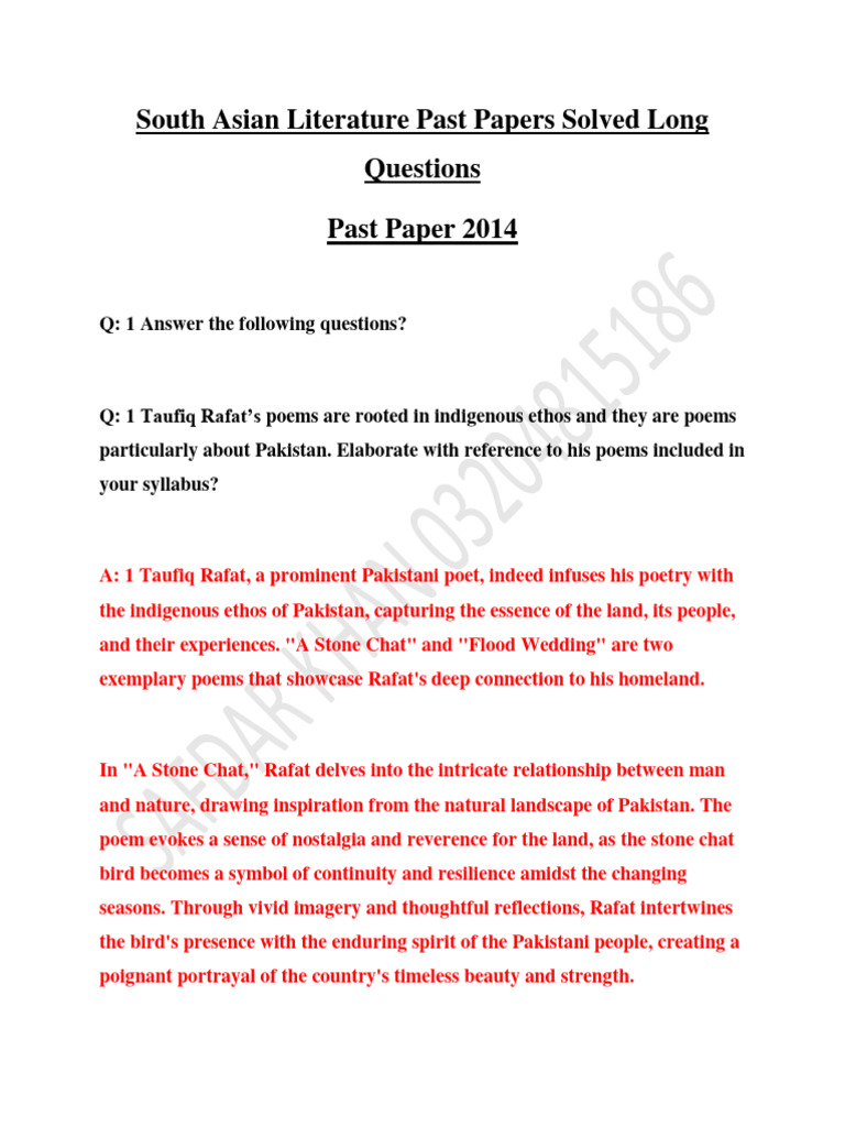 South Asian Literature Past Papers Analysis | PDF | Identity (Social ...