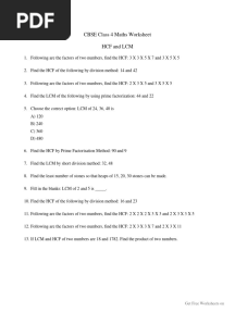 HCF and LCM CBSE Class 4 Worksheet