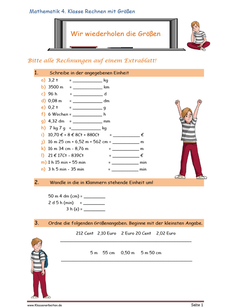 Wir Wiederholen Die Größen-Klasse 4 | PDF