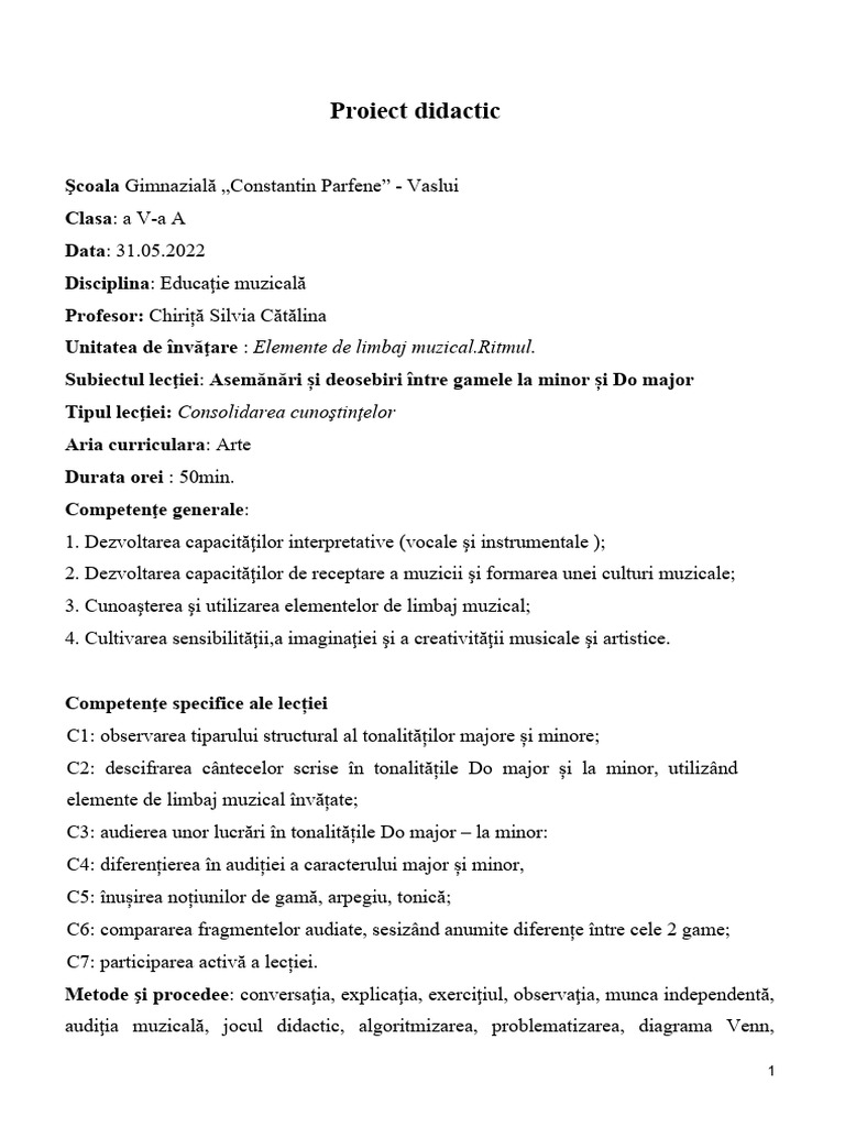Proiect Didactic CL A5a MODIFICAT Copie | PDF