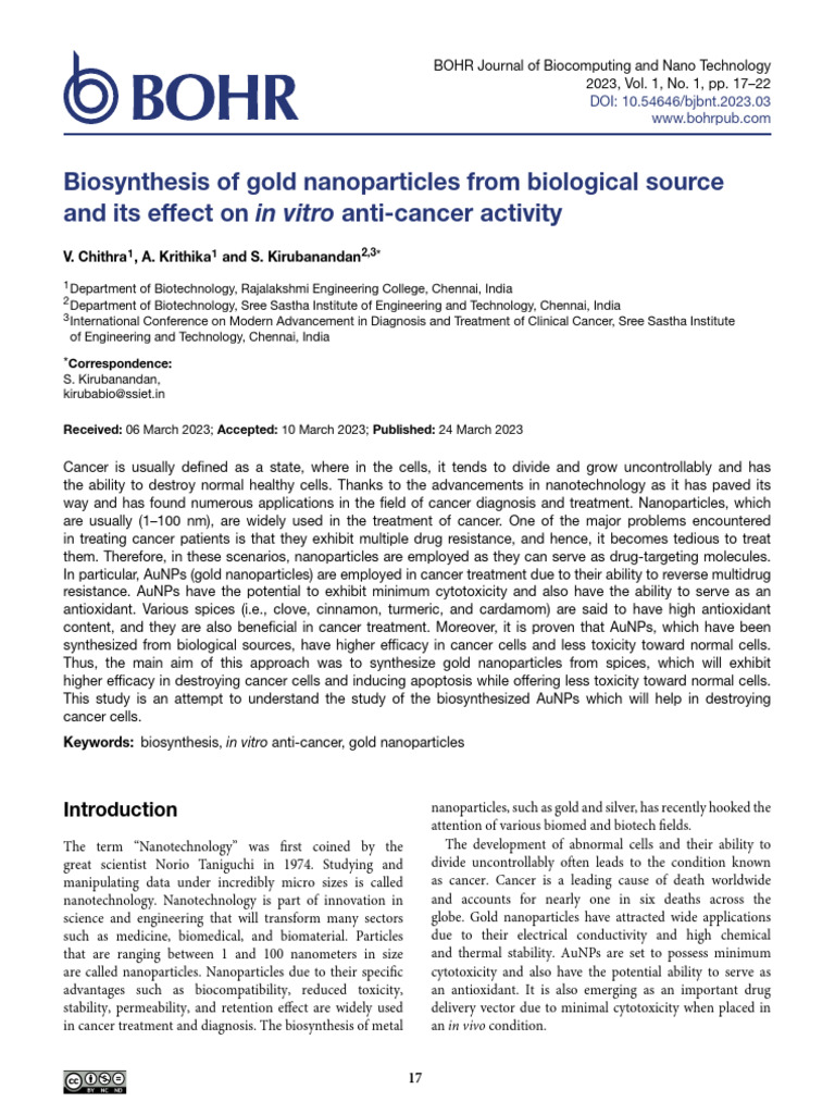 Biosynthesis of Gold Nanoparticles for Cancer | PDF | Nanoparticle ...