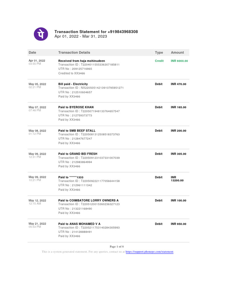 PhonePe Transaction Statement | PDF | Debits And Credits | Banking ...