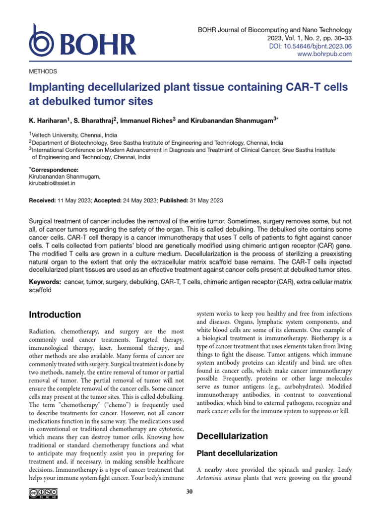 Implanting Decellularized Plant Tissue Containing CAR-T Cells at ...