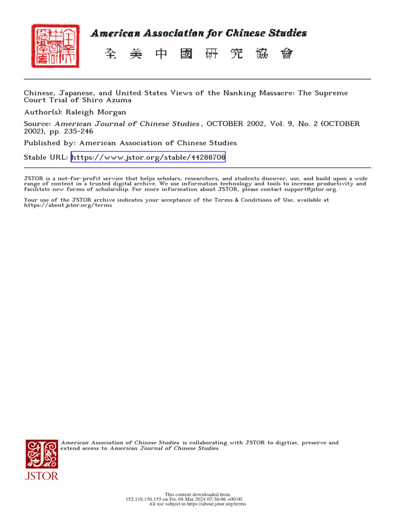 Nanking Massacre: Views and Trial Insights | PDF | History