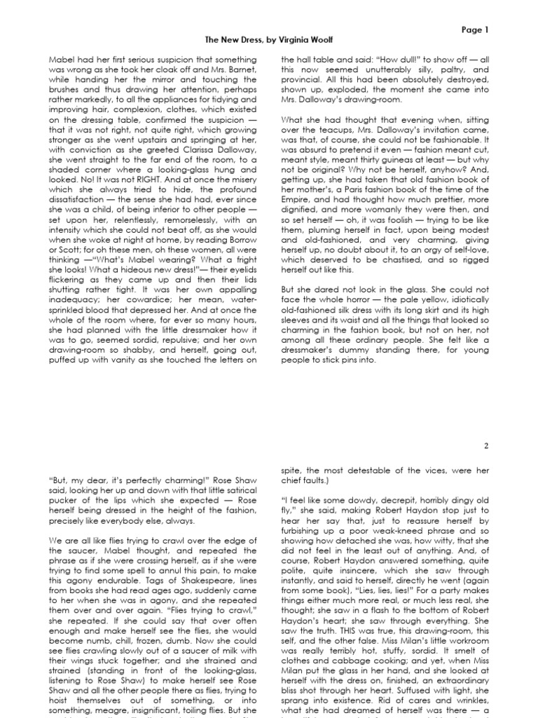 the new dress short story summary The New Dress by Virginia Woolf -Short summary in English