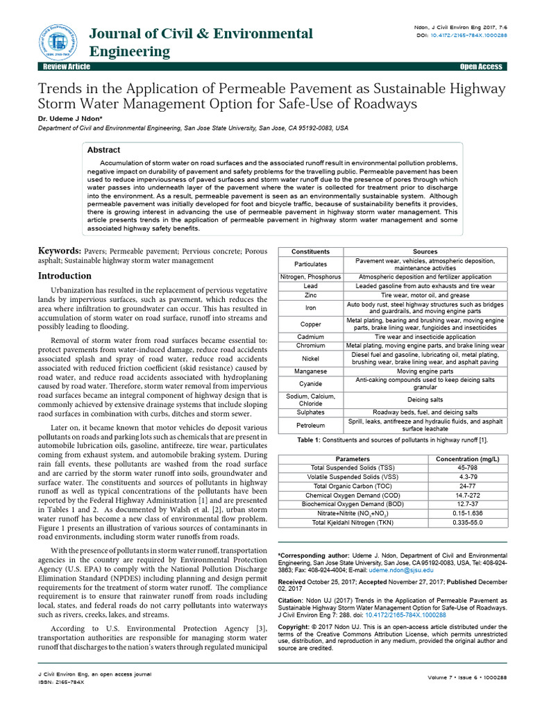Permeable Pavement in Highway Stormwater Management | PDF | Road ...