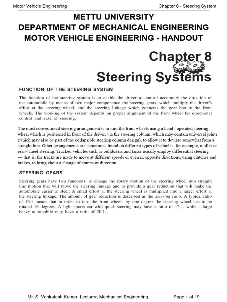 Overview of Vehicle Steering Systems | PDF | Steering | Gear