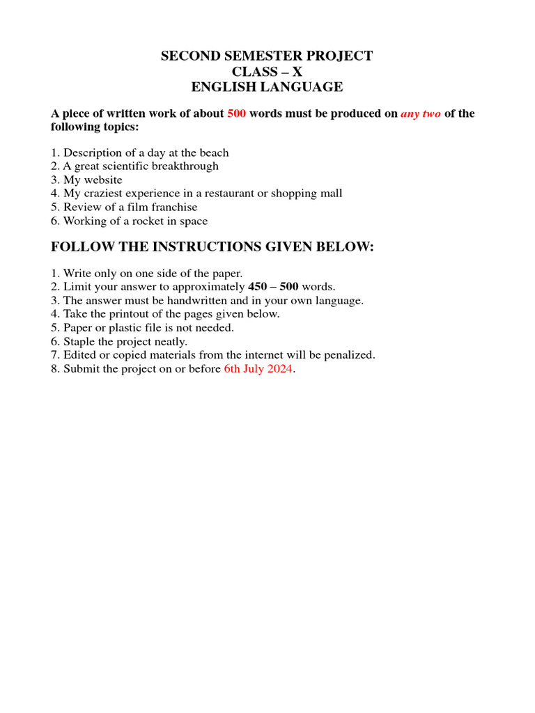 Class X English Project Guidelines | PDF