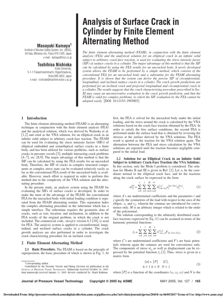 Analysis of Surface Crack in Cylinder by FEM2005PVT | PDF | Finite ...
