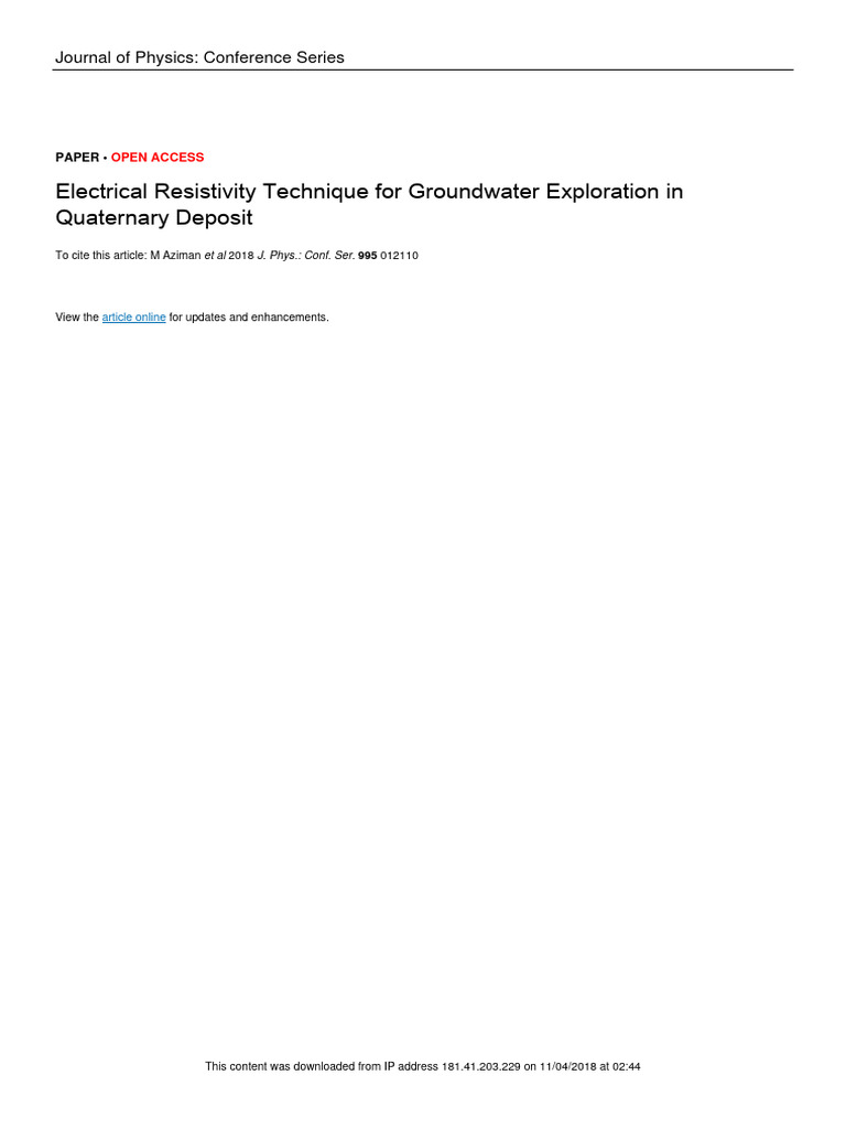 Electrical Resistivity Technique For Groundwater E | PDF | Groundwater ...