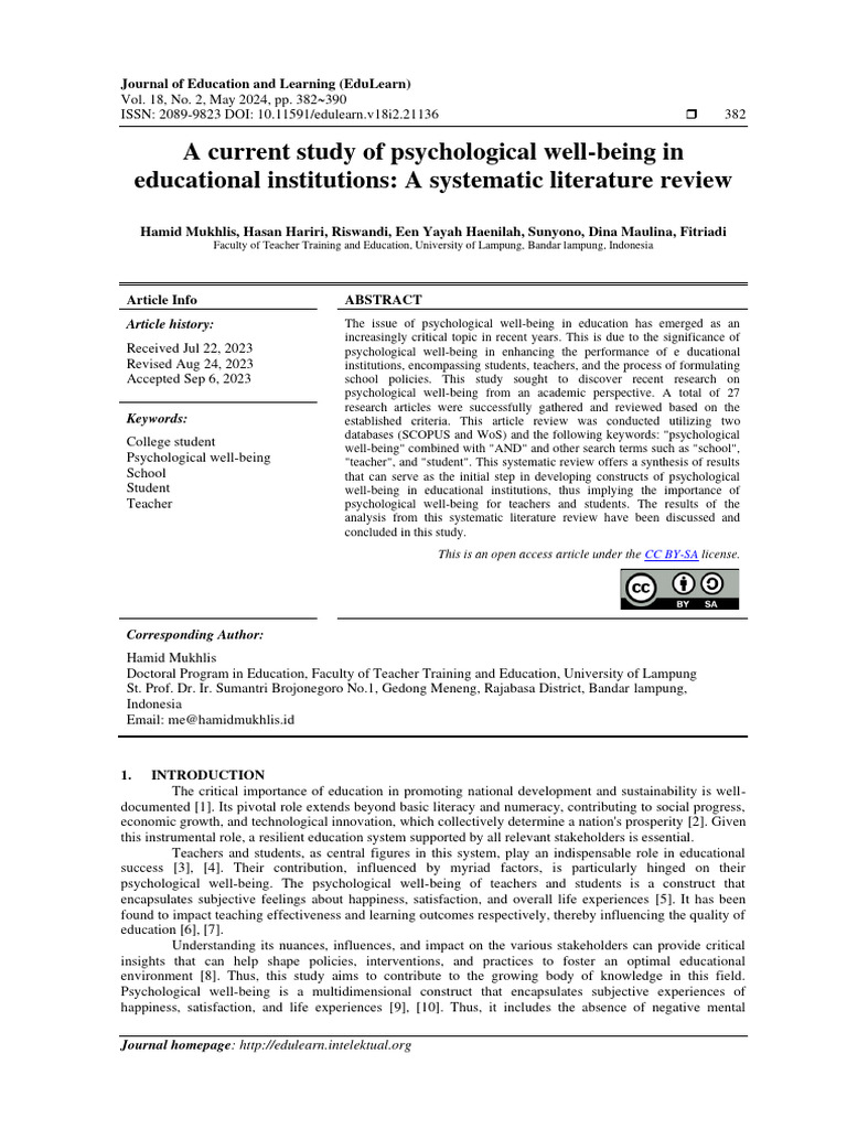 Psychological Well-Being in Education Review | PDF | Psychology | Well ...