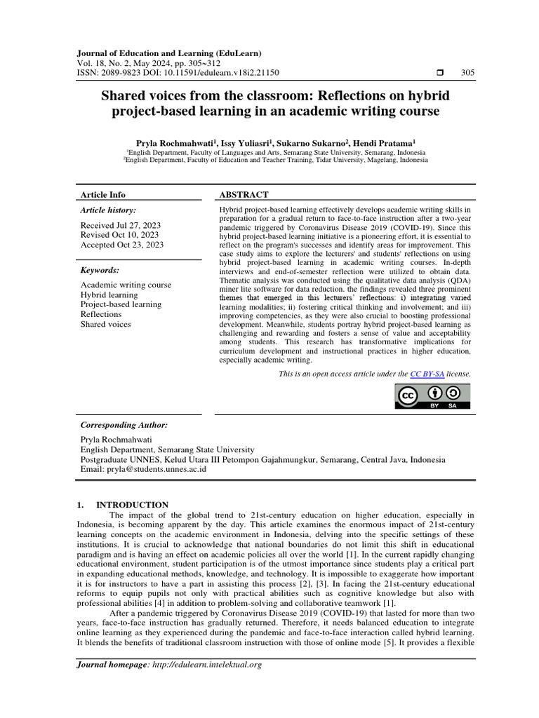 Shared voices from the classroom reflections on hybrid project based
