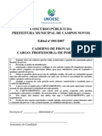 0.382023001196709739 Caderno de Prova. Cargo Prof de Portuguus