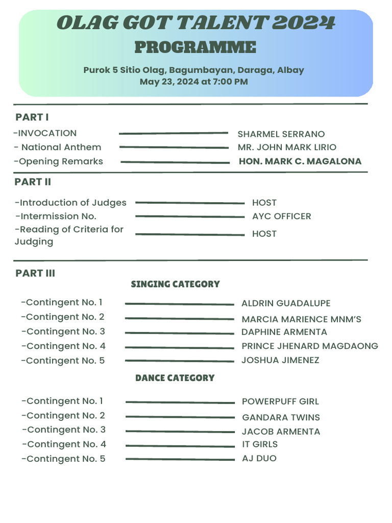 Olag Got Talent 2024 Event Program | PDF