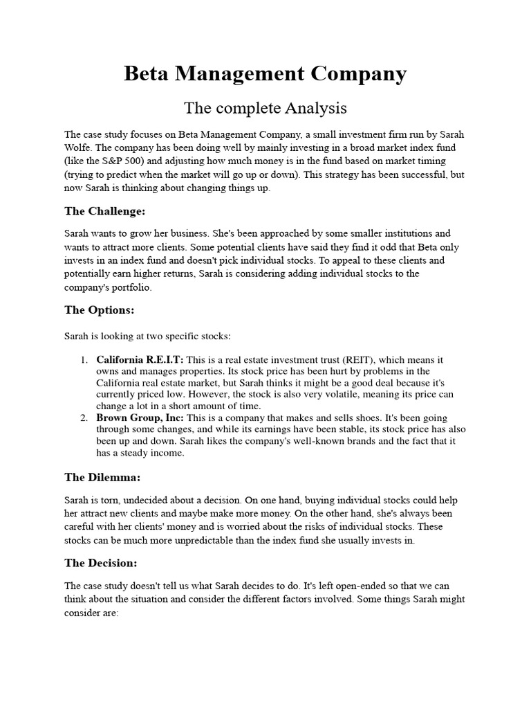 Beta Management Company The Complete Analysis. | PDF | Investing | Stocks