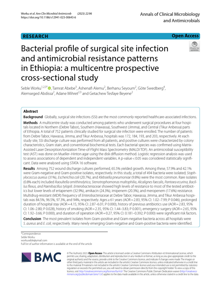 Bacterial Profile of Surgical Site Infection and Antimicrobial ...