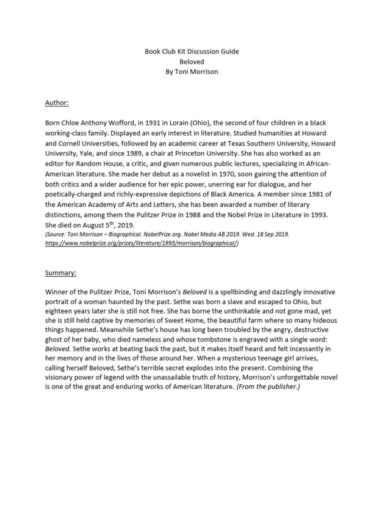 Book club discussion guide beloved pdf