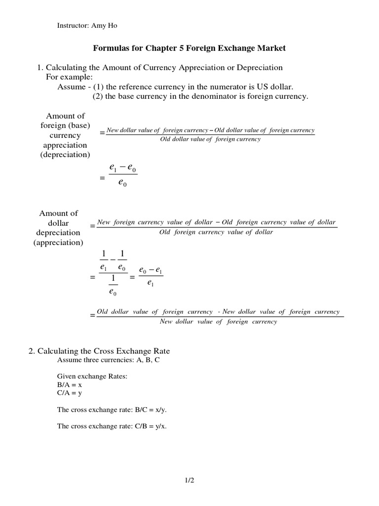 Formula Chapter 05 Foreign Exchange Market PDF Exchange Rate