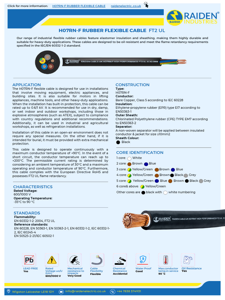 H07RN-F Rubber Flexible Cable Specs | PDF | Electrical Conductor ...