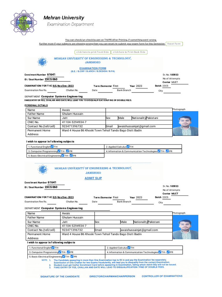 Mehran University: Examination Department | PDF | Computing | Internet