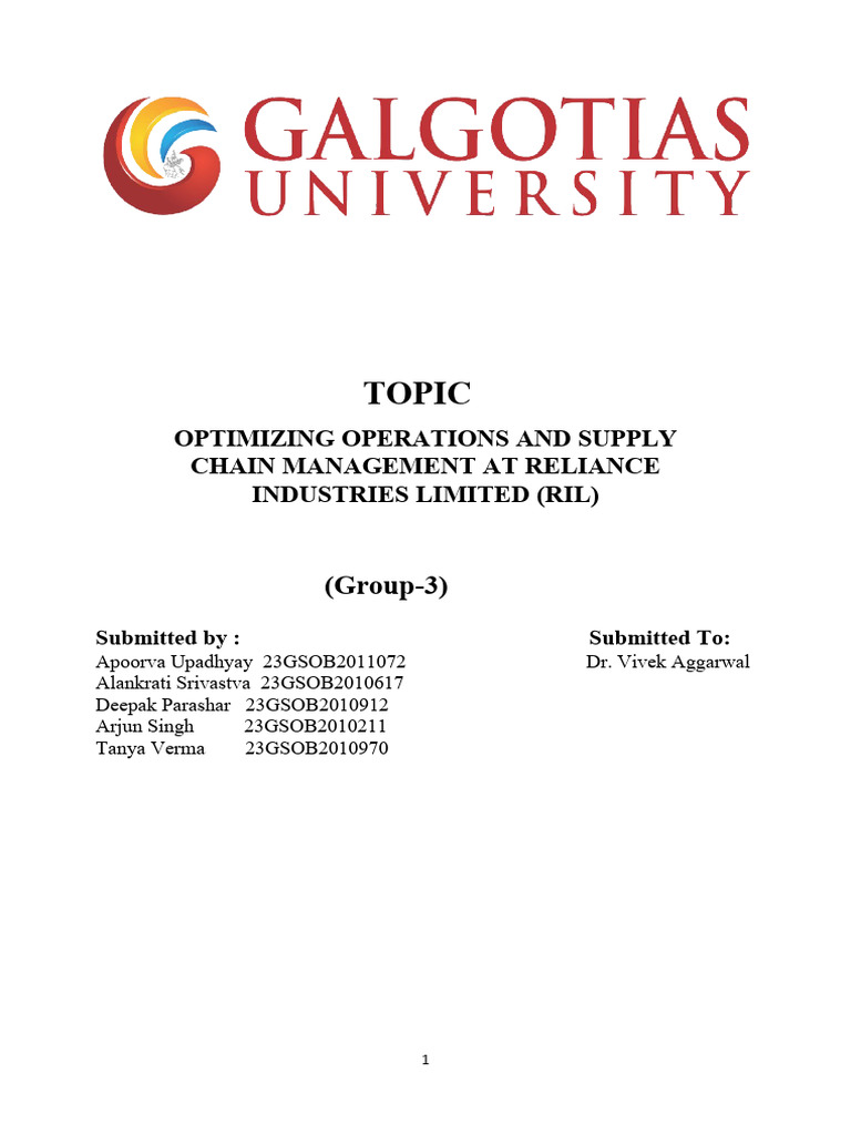 Optimize Supply Chain at Reliance Industries | PDF | Supply Chain ...