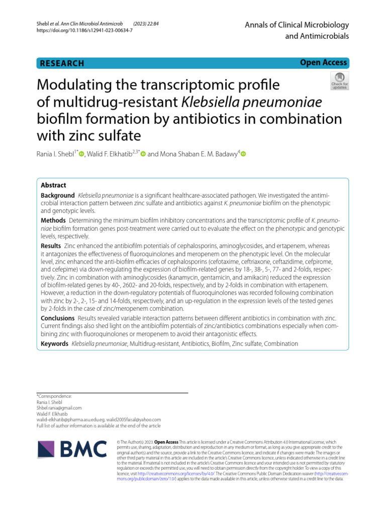 Modulating The Transcriptomic Profile of Multidrug-Resistant Klebsiella ...