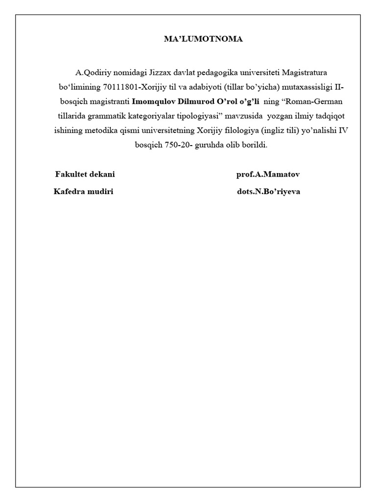 Malumotnoma | PDF