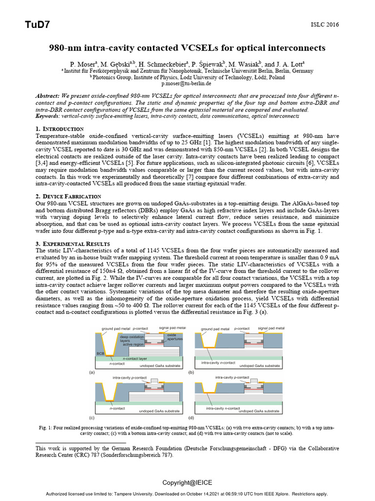980-nm Intra-Cavity Contacted VCSELs For Optical Interconnects | PDF ...