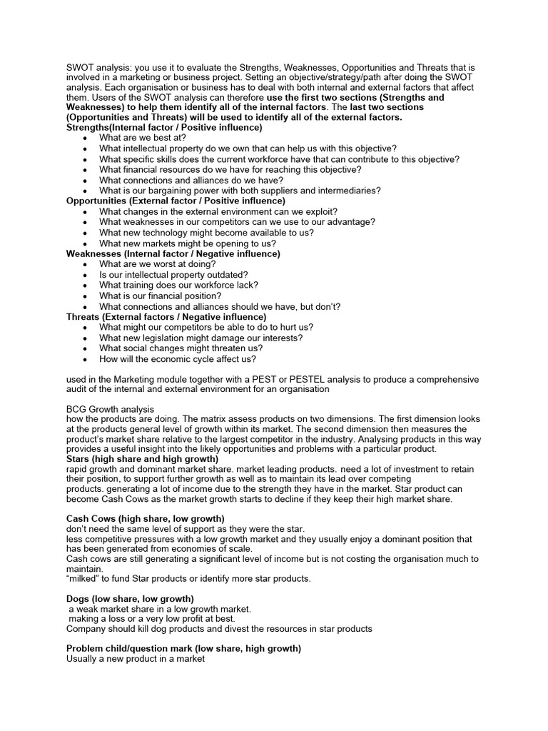 Lecture 2 Marketing Concepts | PDF | Sales | Swot Analysis