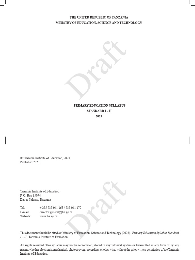 Pre Primary Education Syllabus