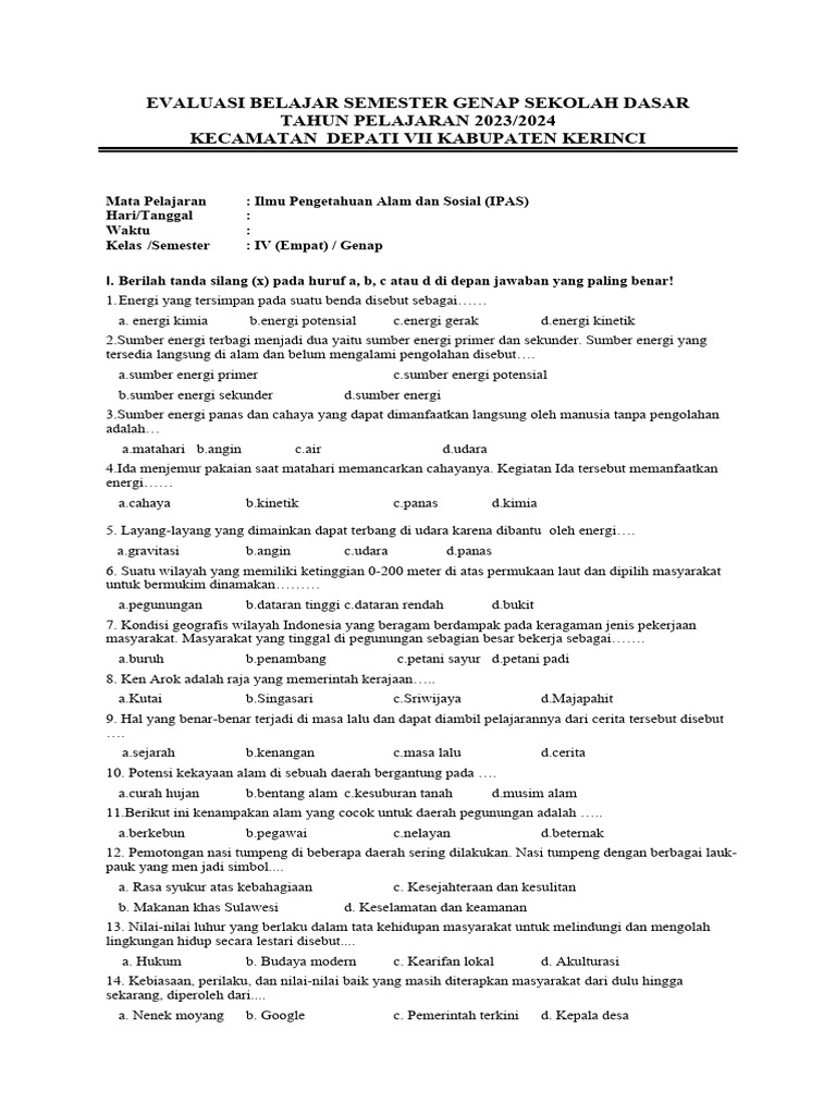 Latihan Soal Esai IPAS Kelas 4 SD Semester 2 Kurikulum Merdeka dengan Kunci Jawaban