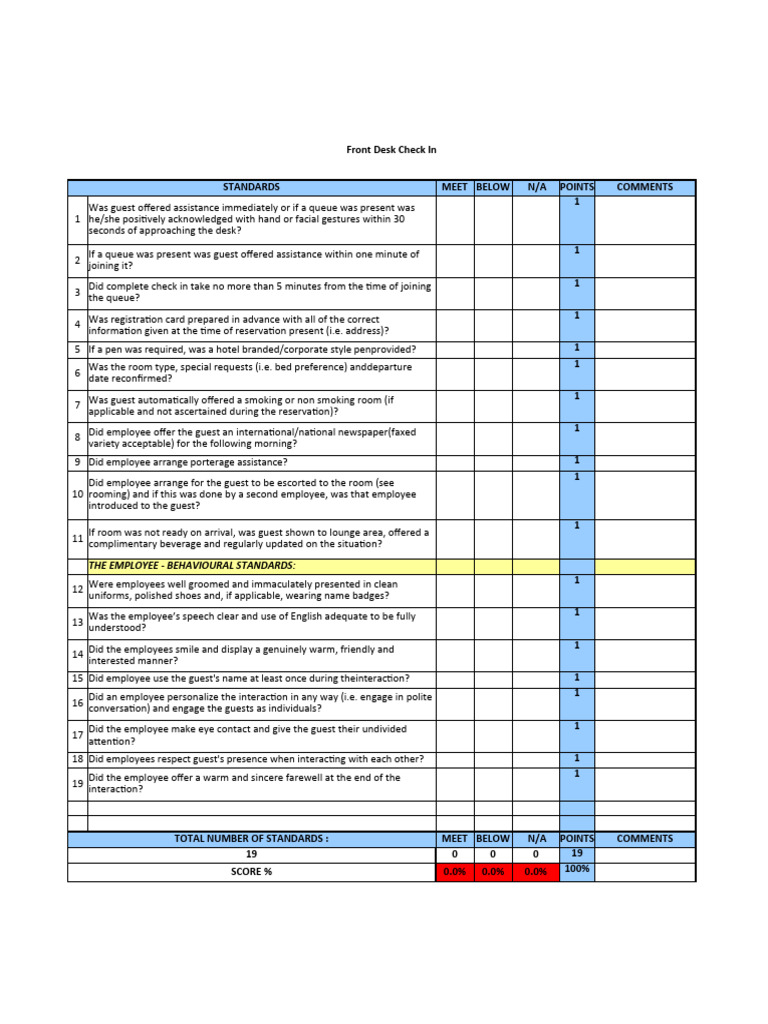 LQA Standards for Front Desk Operations | PDF