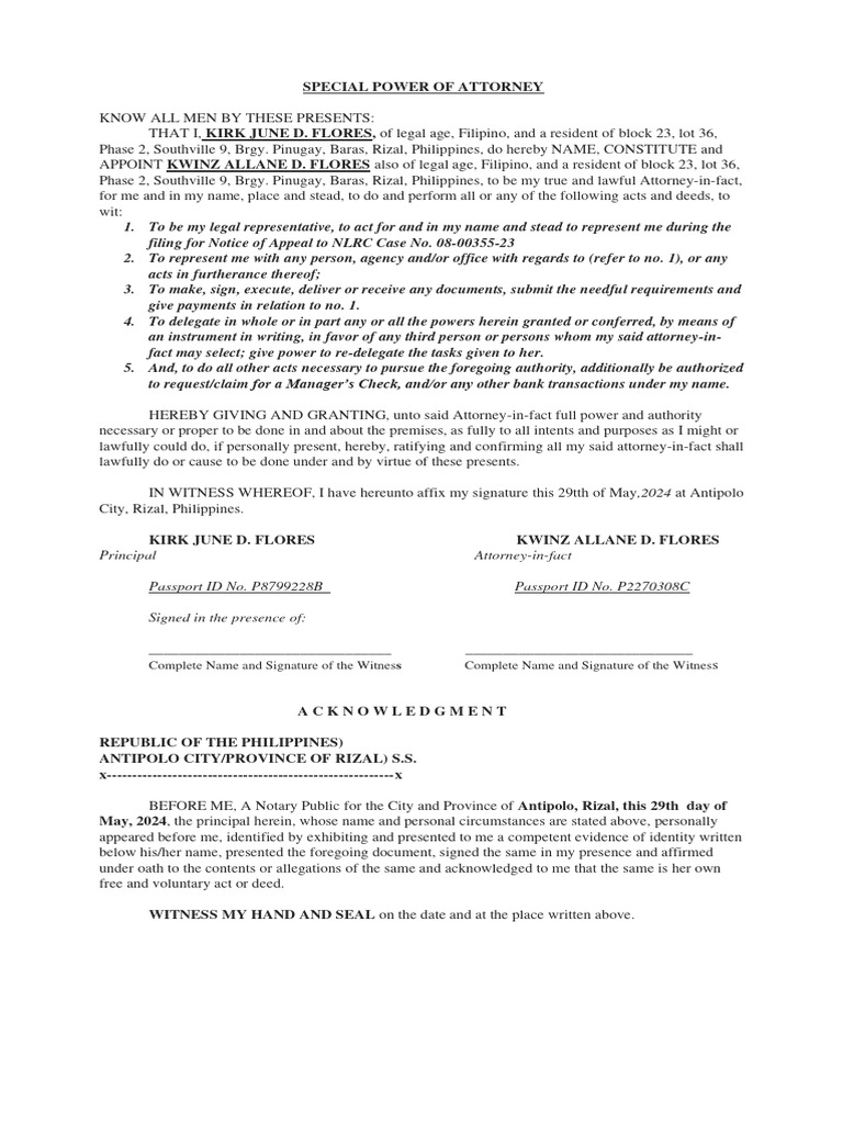 Special power of attorney sample pdf power of attorney government