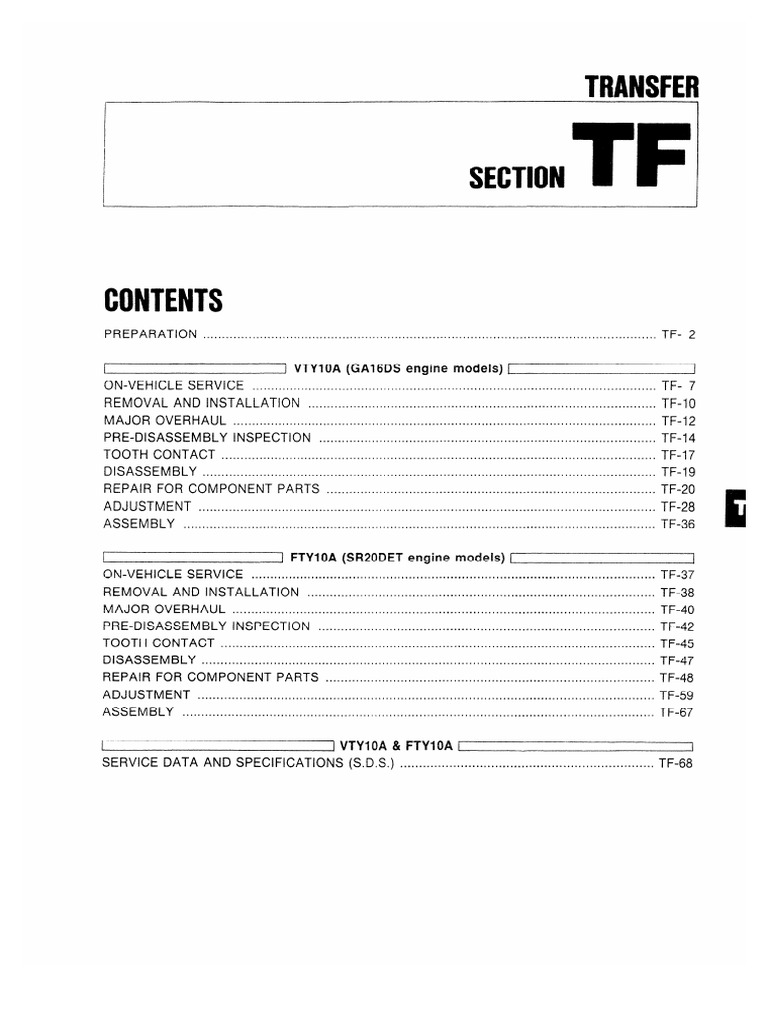 Nissan B13 N14 Service Manual - TF - Transfer | PDF