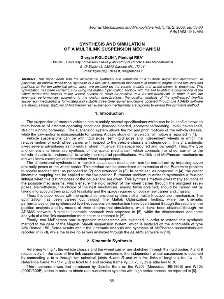Multilink Suspension Mechanism Synthesis | PDF | Kinematics | Vehicles