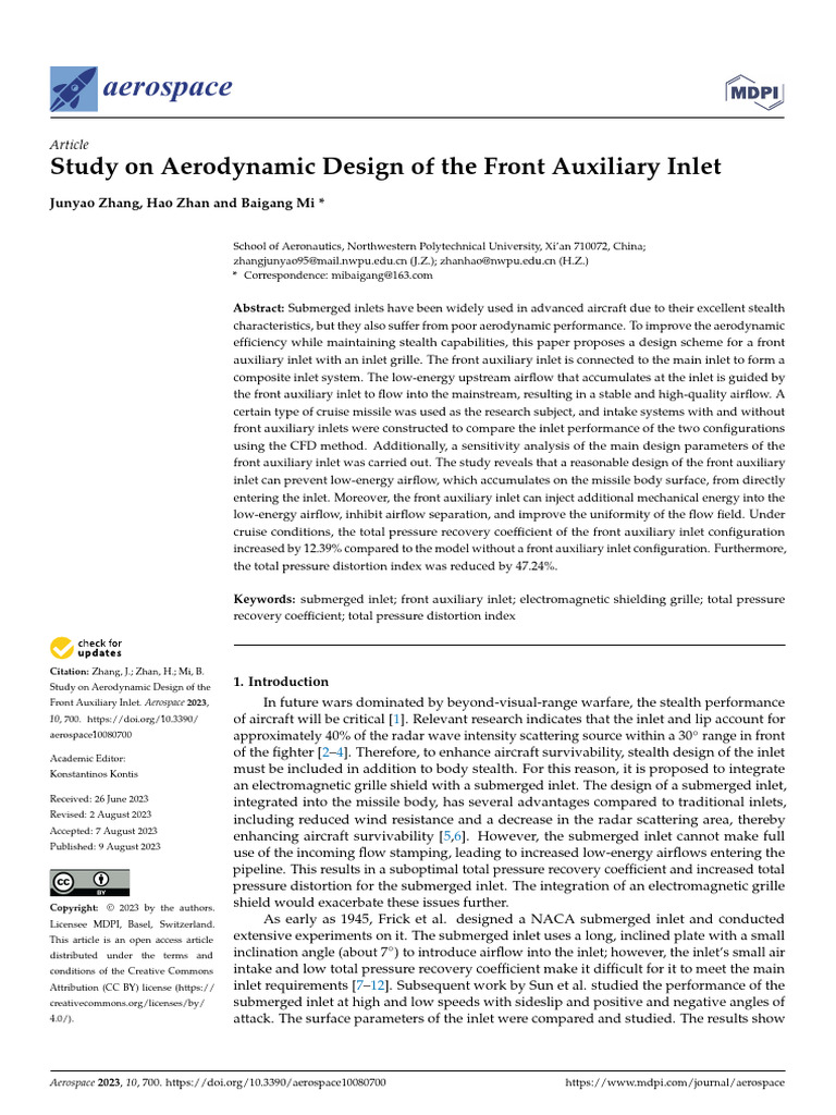 Study On Aerodynamic Design of The Front Auxiliary Inlet | PDF ...