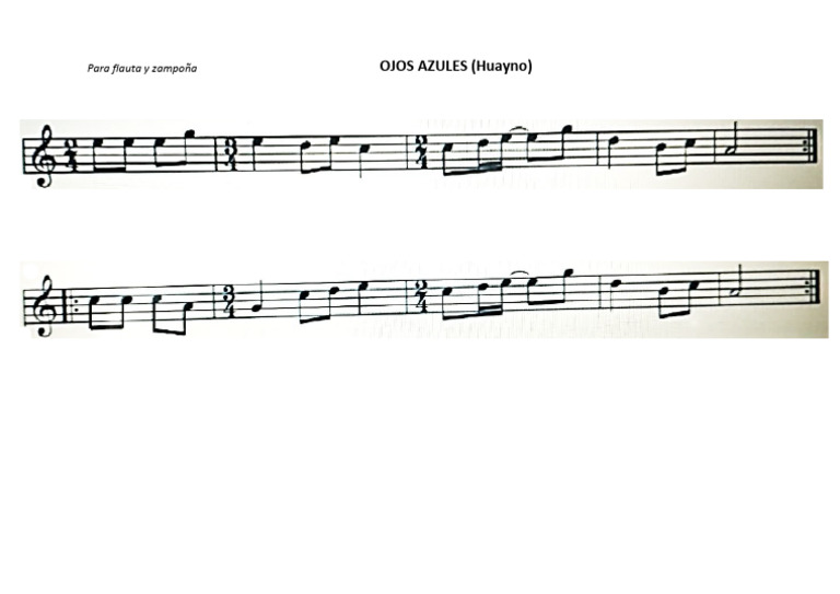 Partitura Ojos Azules Flauta y Zampoña PDF