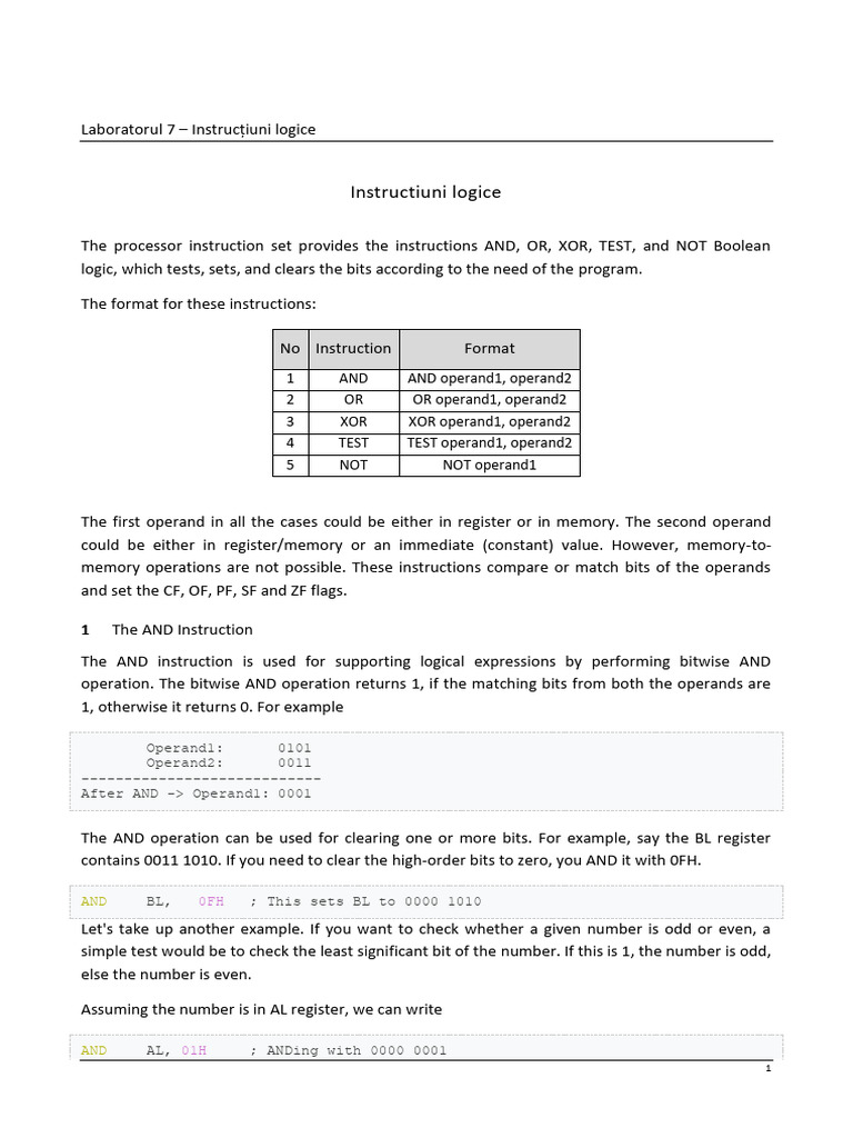 Logical Instructions in Assembly Code | PDF | Computer Programming ...