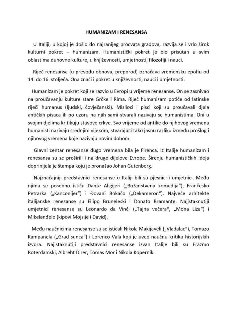 Humanizam I Renesansa | PDF