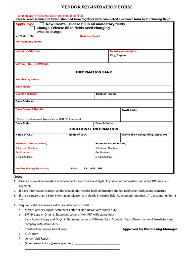 Vendor Registration Form Template | PDF