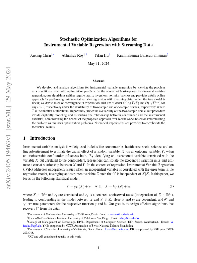 Stochastic Optimization Algorithms For Instrumental Variable Regression ...