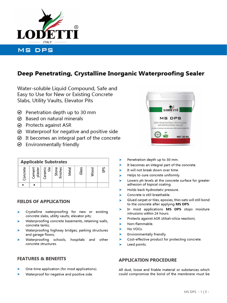MS DPS: Crystalline Waterproofing Solution | PDF | Concrete | Materials