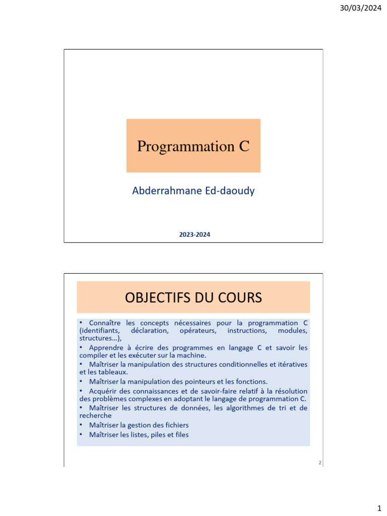 Cours de Programmation en C 2023-2024 | PDF | Structure de contrôle ...